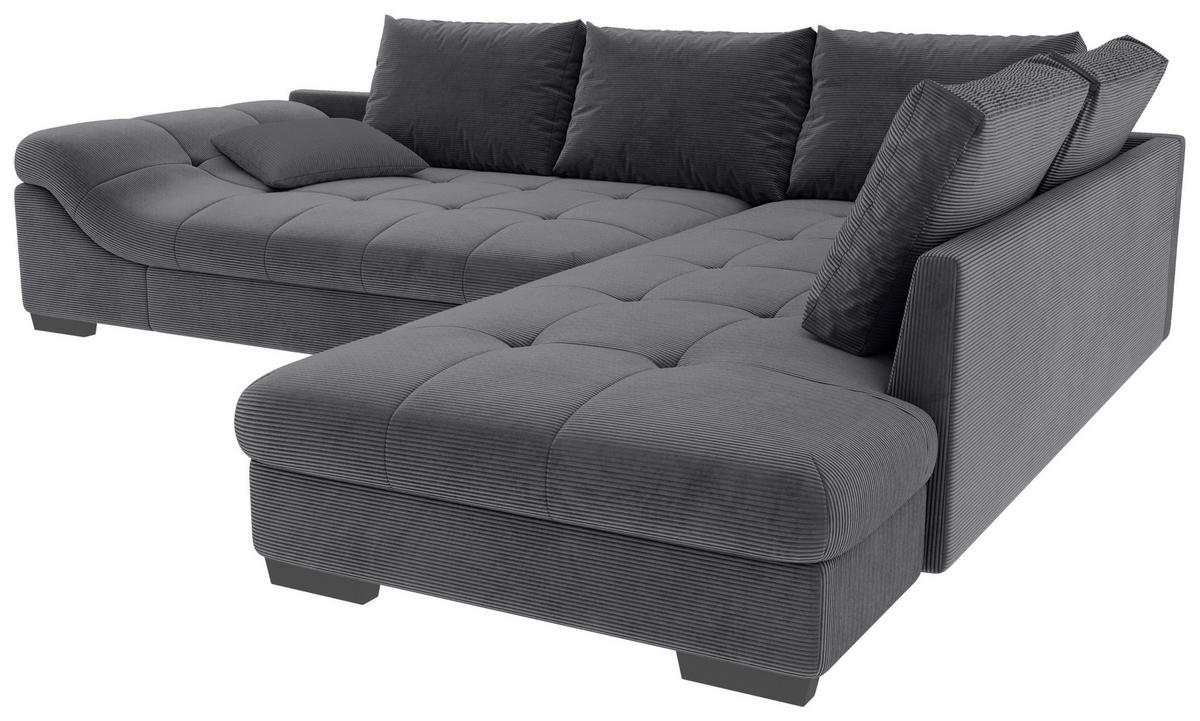 ECKSOFA in Cord Graphitfarben  - Schwarz/Graphitfarben, Konventionell, Holz/Textil (298/202cm) - MID.YOU