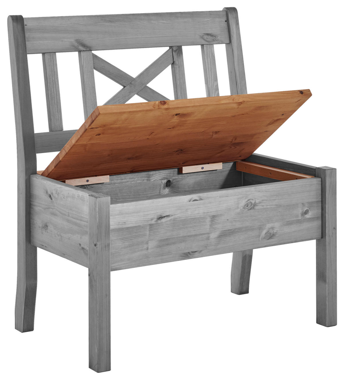 SITZBANK 84/93/58 cm Grau, Laugenfarbig Kiefer massiv  - Laugenfarbig/Grau, ROMANTIK / LANDHAUS, Holz (84/93/58cm) - Boxxx
