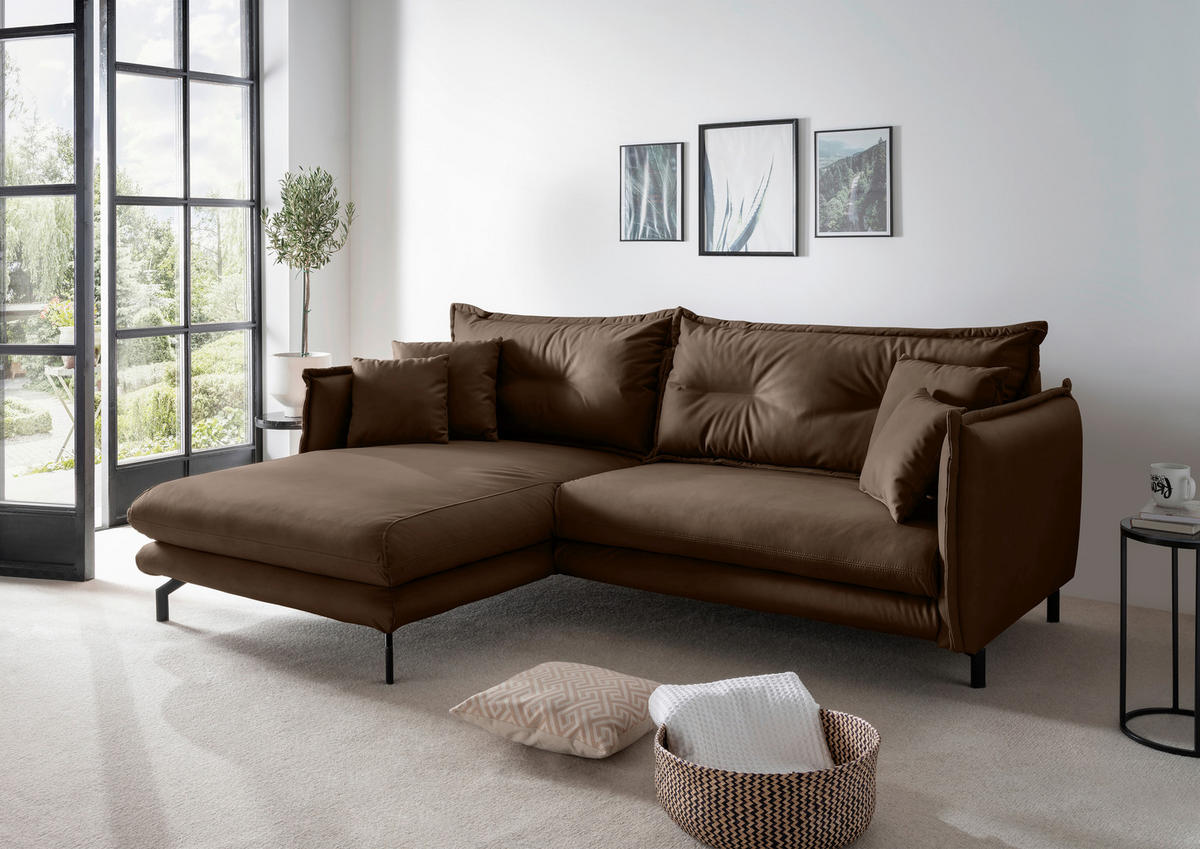 ECKSOFA in Lederlook Braun  - Schwarz/Braun, Modern, Textil/Metall (180/255cm) - Livetastic