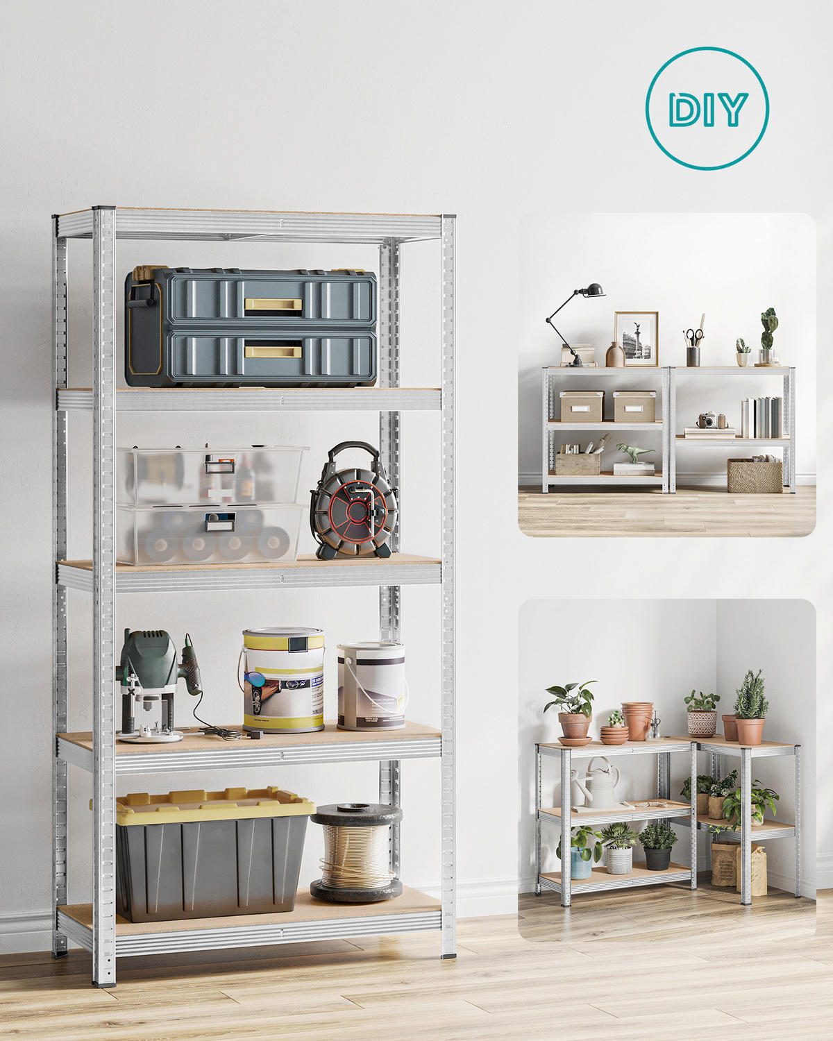 REGALELEMENT Silberfarben, Hellbraun  - Hellbraun/Silberfarben, Trend, Holzwerkstoff/Kunststoff (90/180/40cm) - Boxxx