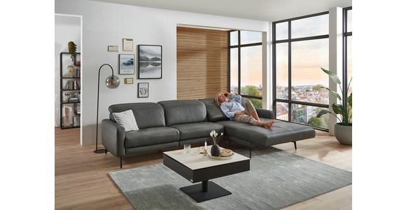 ECKSOFA Anthrazit Echtleder Kopfteilverstellung  - Anthrazit/Schwarz, Design, Leder/Metall (323/179cm) - Dieter Knoll