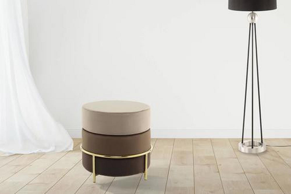 HOCKER in Metall, Textil, Holzwerkstoff Braun, Goldfarben  - Goldfarben/Braun, Basics, Holzwerkstoff/Textil (48,5/46/48,5cm) - Kayoom
