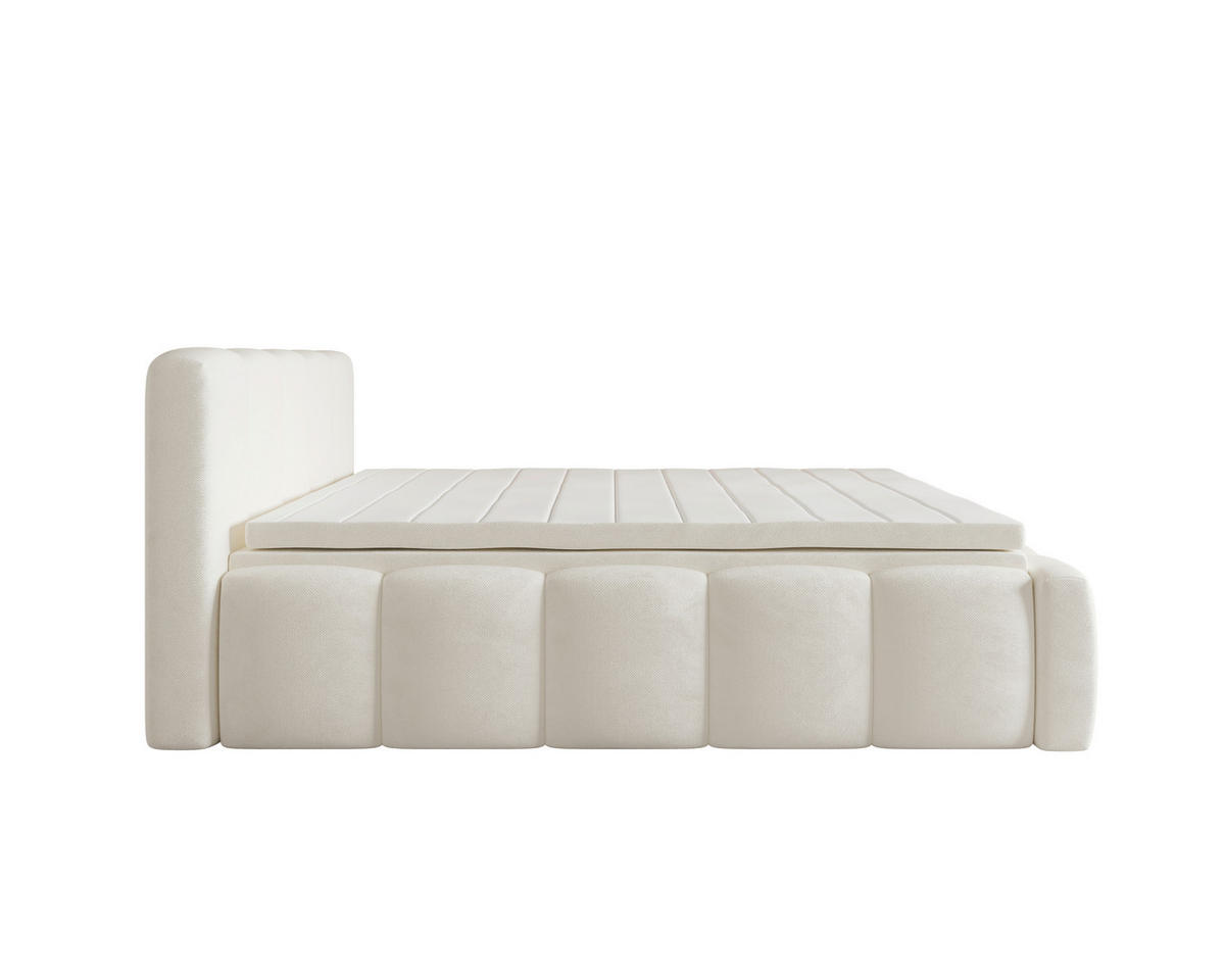 BOXBETT 140/200 cm,  in Beige, Bettkasten, Topper, H2 = mittel  - Beige/Schwarz, MODERN, Textil (140/200cm) - MID.YOU