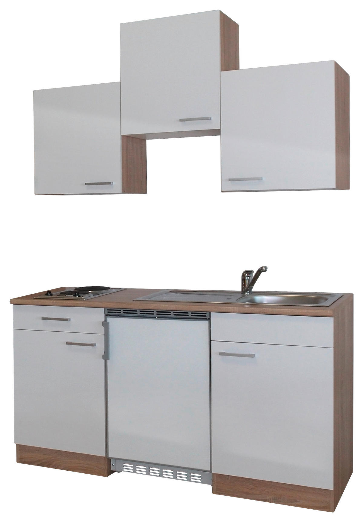 MINIKÜCHE 150 cm   in Weiß, Eichefarben  - Eichefarben/Weiß, Basics, Holzwerkstoff (150cm) - Respekta