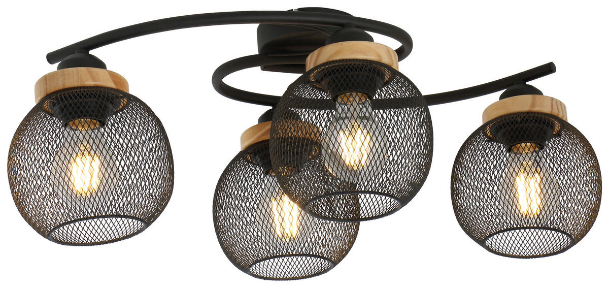 DECKENLEUCHTE    60/35/22 cm  - Schwarz/Braun, Basics, Holz/Metall (60/35/22cm) - Globo