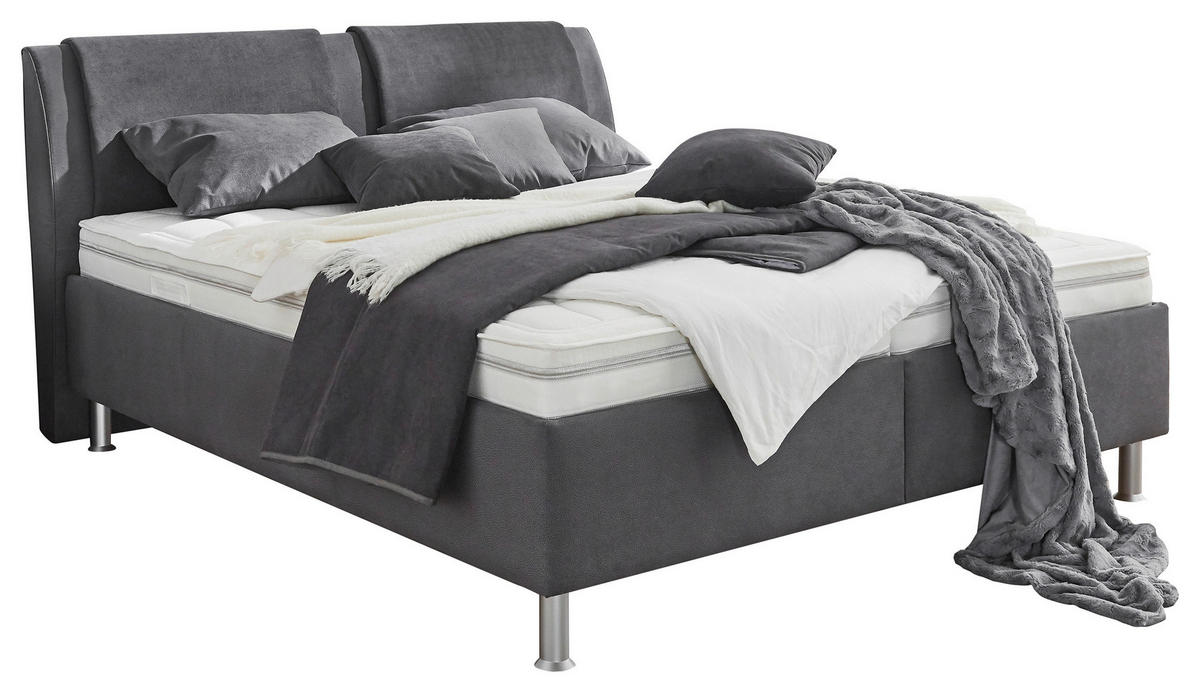 POLSTERBETT 180/200 cm,  in Anthrazit, Grau, Matratze, gepolstertes Kopfteil, Lattenrost, H2 + H2 = mittel  - Anthrazit/Alufarben, KONVENTIONELL, Holz/Holzwerkstoff (180/200cm) - Beldomo - Sleep
