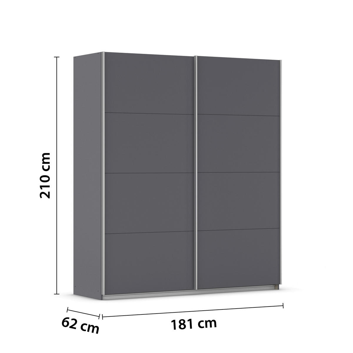 SCHWEBETÜRENSCHRANK 181/210/62 cm,  in Grau, 2 Tür(en)  - Alufarben/Grau, KONVENTIONELL, Holzwerkstoff/Kunststoff (181/210/62cm) - home24