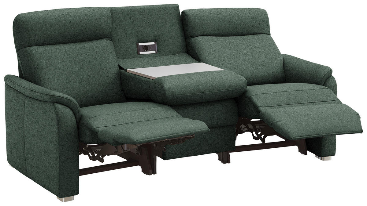 TRAPEZSOFA Flachgewebe Dunkelgrün  - Dunkelgrün/Alufarben, Konventionell, Textil/Metall (218/107/103cm) - Beldomo Comfort