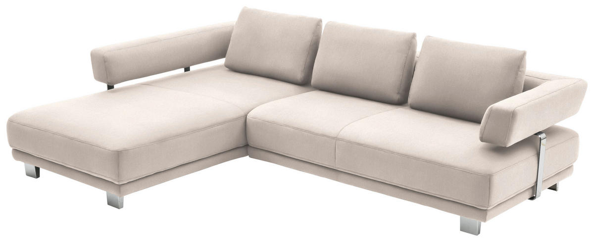 ECKSOFA in Chenille Beige  - Chromfarben/Beige, Natur, Textil/Metall (214/297cm) - Valdera