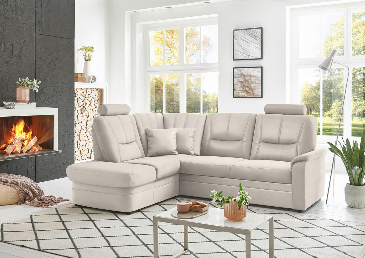 ECKSOFA Chenille Naturfarben  - Schwarz/Naturfarben, Konventionell, Kunststoff/Textil (185/235cm) - Beldomo Comfort