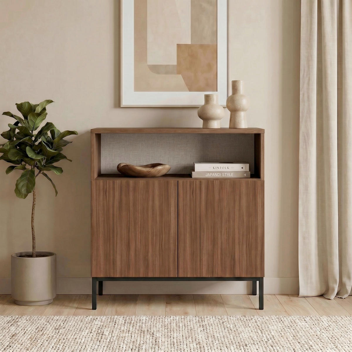 SIDEBOARD  80/80/40 cm  - Walnussfarben/Schwarz, Modern, Holzwerkstoff (80/80/40cm) - MID.YOU