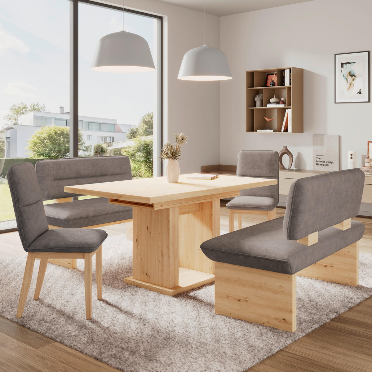 SITZBANK 140/87/67 cm Webstoff Grau  - Eichefarben/Schwarz, KONVENTIONELL, Textil (140/87/67cm) - James Wood