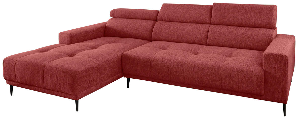 ECKSOFA Rot Chenille  - Rot/Schwarz, KONVENTIONELL, Textil/Metall (188/276cm) - Livetastic