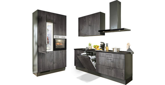 ECKKÜCHE 120/220 cm in Graphitfarben, Schwarz, Lavagrau - Eiche dunkel/Lavagrau, Design, Holzwerkstoff/Metall (120/220cm) - Xora