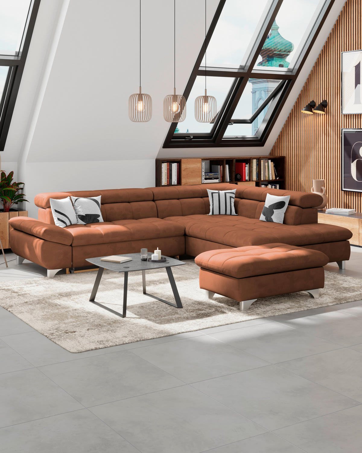 HOCKER Chenille Cognac  - Chromfarben/Cognac, KONVENTIONELL, Textil/Metall (108/46/108cm) - Livetastic