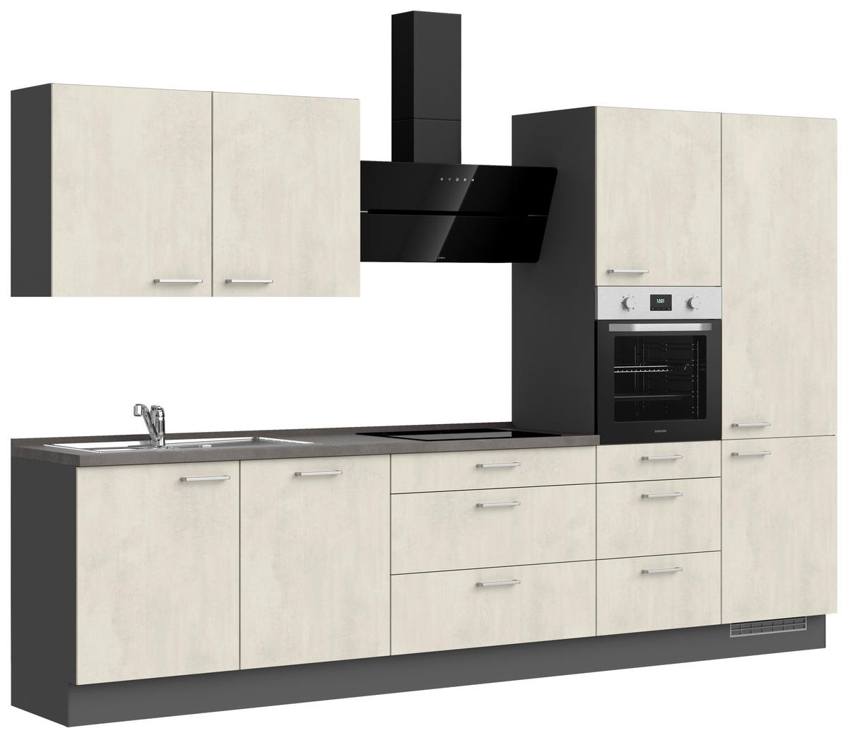 KÜCHENBLOCK Riva 330 cm  in Weiß, Schieferfarben  - Schieferfarben/Edelstahlfarben, MODERN, Holzwerkstoff/Metall (330cm) - Nobilia