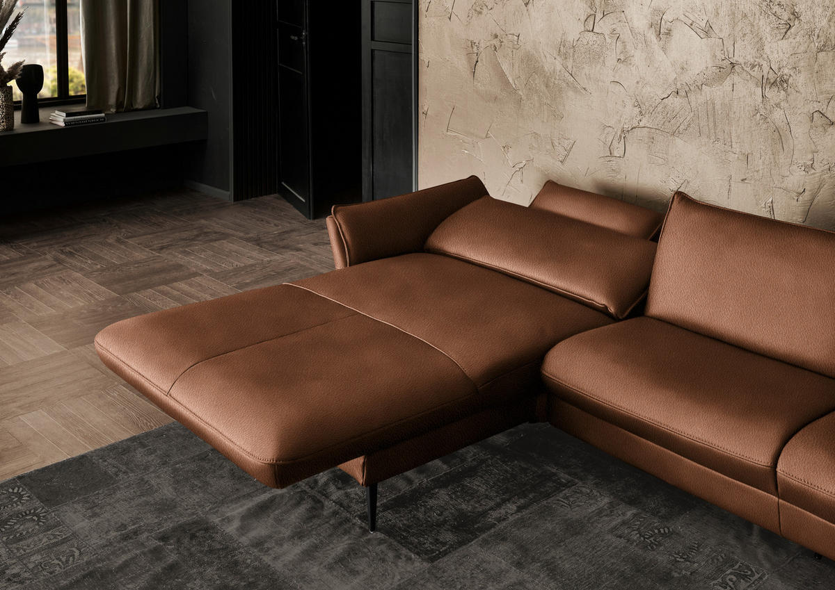 ECKSOFA  in Echtleder Cognac  172/334 cm  - Cognac/Schwarz, Design, Leder/Metall (172/334cm) - Hukla