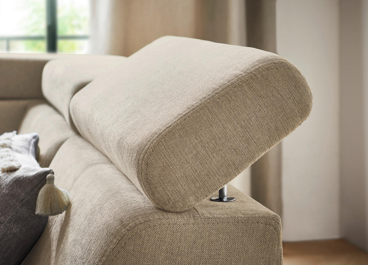 ECKSOFA in Chenille Naturfarben  - Schwarz/Naturfarben, Design, Textil/Metall (260/203cm) - Stylife