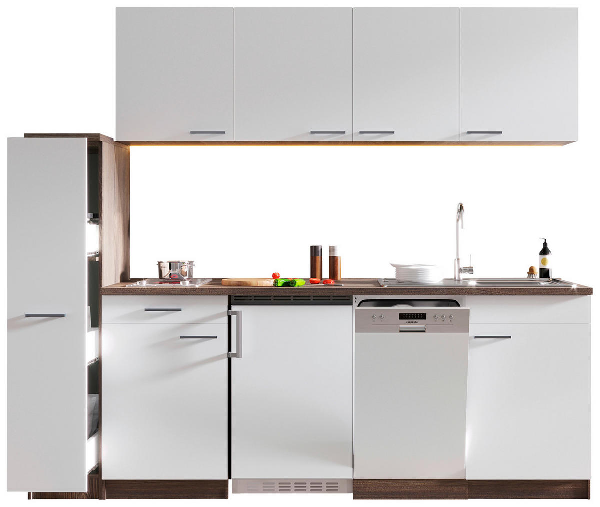 KÜCHENBLOCK 225 cm   in Weiß  - Eichefarben/Alufarben, Basics, Holzwerkstoff/Kunststoff (225cm) - Respekta