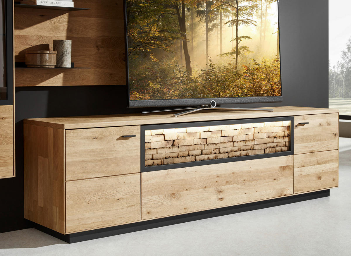 WOHNWAND  in Wildeiche  293,8/207,1/37,1 cm  - Wildeiche/Graphitfarben, Natur, Glas/Holz (293,8/207,1/37,1cm) - Valnatura