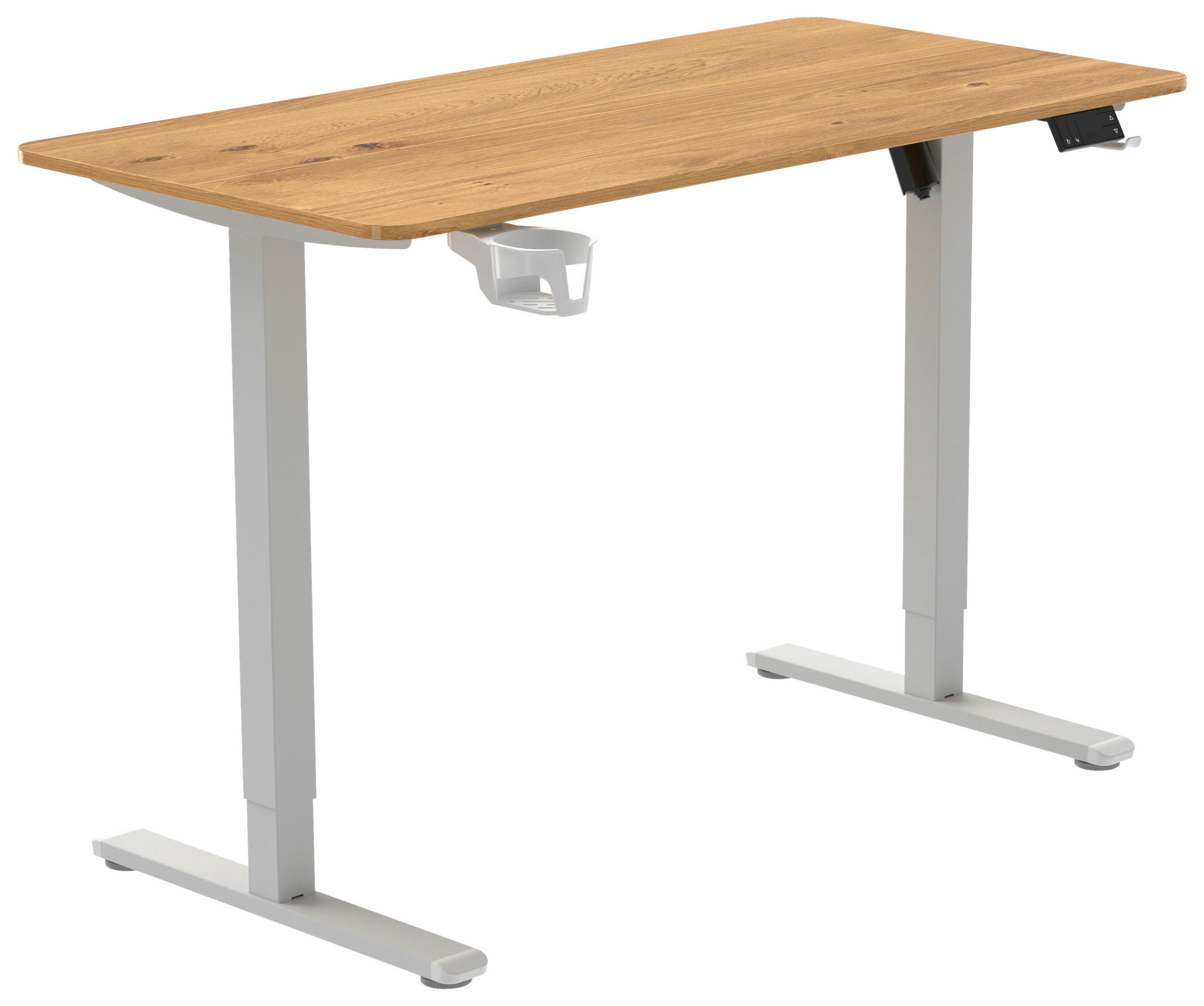 SCHREIBTISCH 120/60/70-115 cm Weiss, Plankeneiche höhenverstellbar, Memoryschalter, Getränkehalter, Headsethalter elektrisch höhenverstellbar  - Weiss/Plankeneiche, Modern, Holzwerkstoff/Kunststoff (120/60/70-115cm) - Livetastic