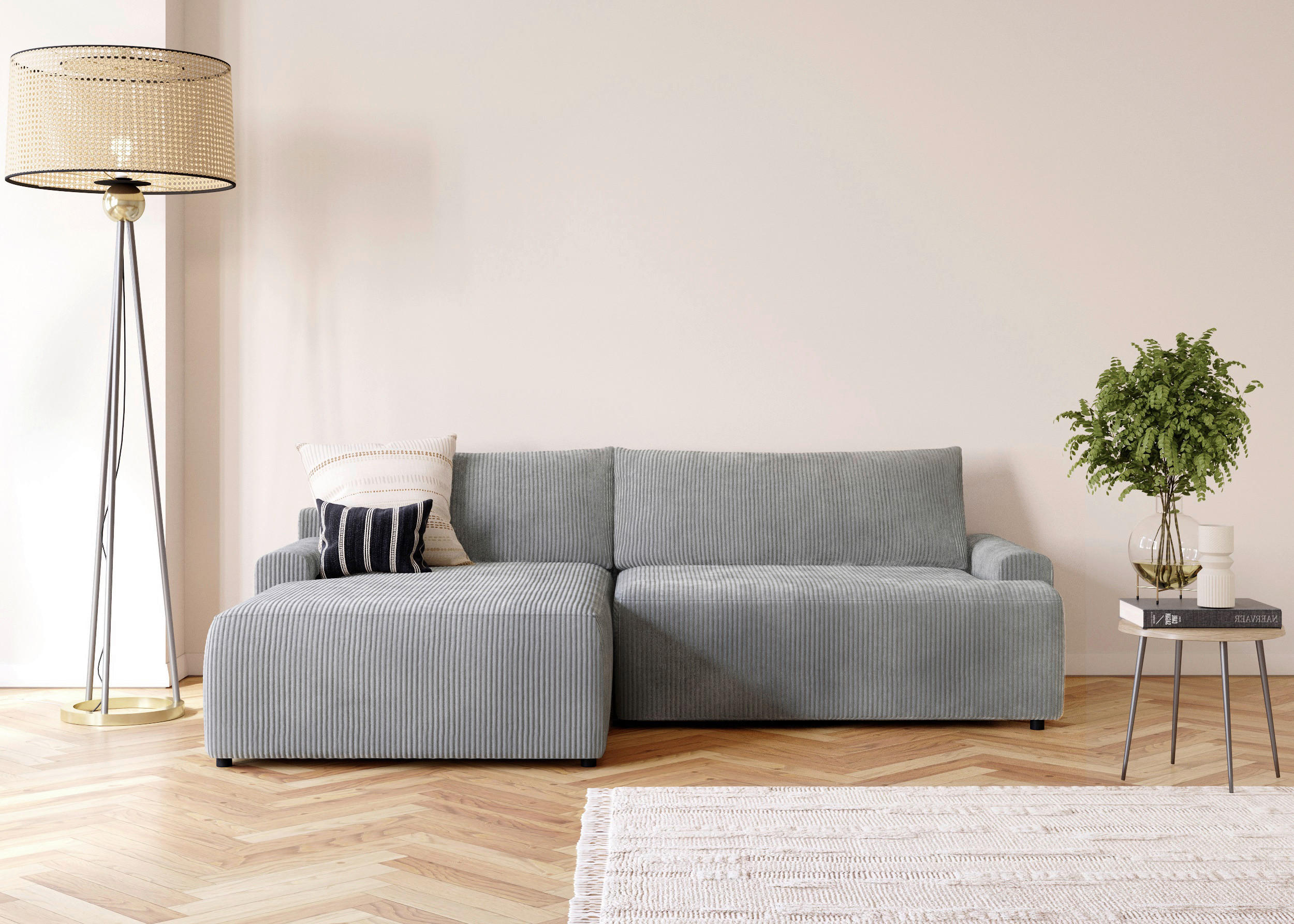 ECKSCHLAFSOFA in Cord Dunkelgrau  - Dunkelgrau/Schwarz, Modern, Kunststoff/Textil (167/253cm) - Trendmanufaktur