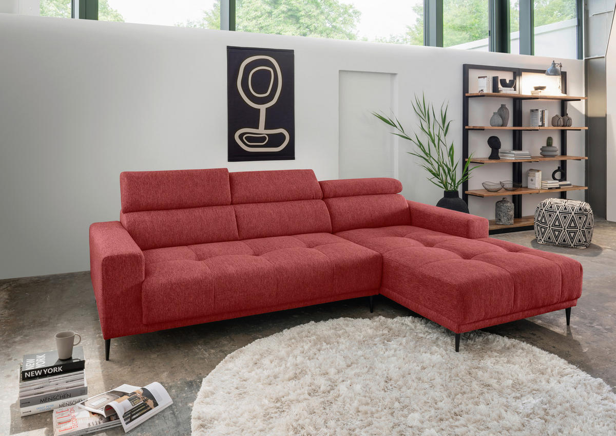 ECKSOFA Rot Chenille  - Rot/Schwarz, KONVENTIONELL, Textil/Metall (276/188cm) - Livetastic