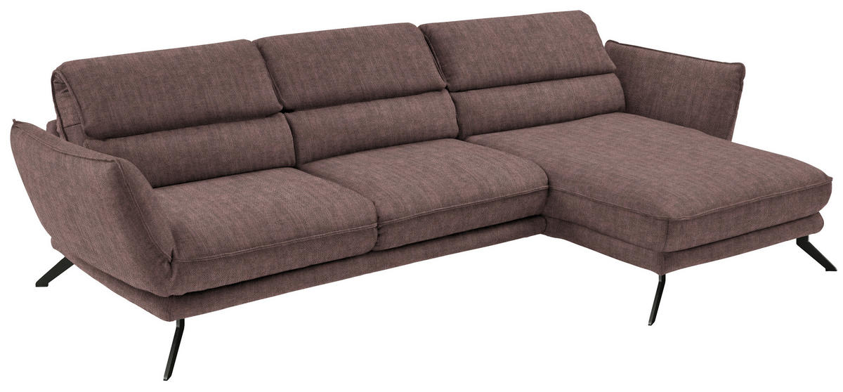 ECKSOFA in Velours Braun  - Schwarz/Braun, Design, Textil/Metall (283/153cm) - Valdera