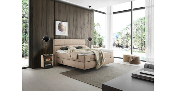 BOXSPRINGBETT 180/200 cm,  in Beige, motorische Verstellbarkeit, Matratzen, H4 + H4 = sehr fest  - Beige/Schwarz, Design, Kunststoff/Textil (180/200cm) - Dieter Knoll