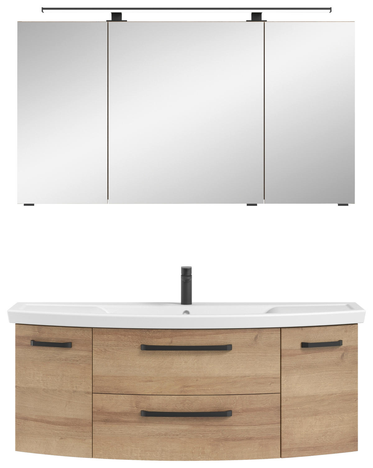 BADEZIMMER 3-teilig  in 135 cm  - Eichefarben/Schwarz, MODERN, Glas/Keramik (135cm) - Sadena