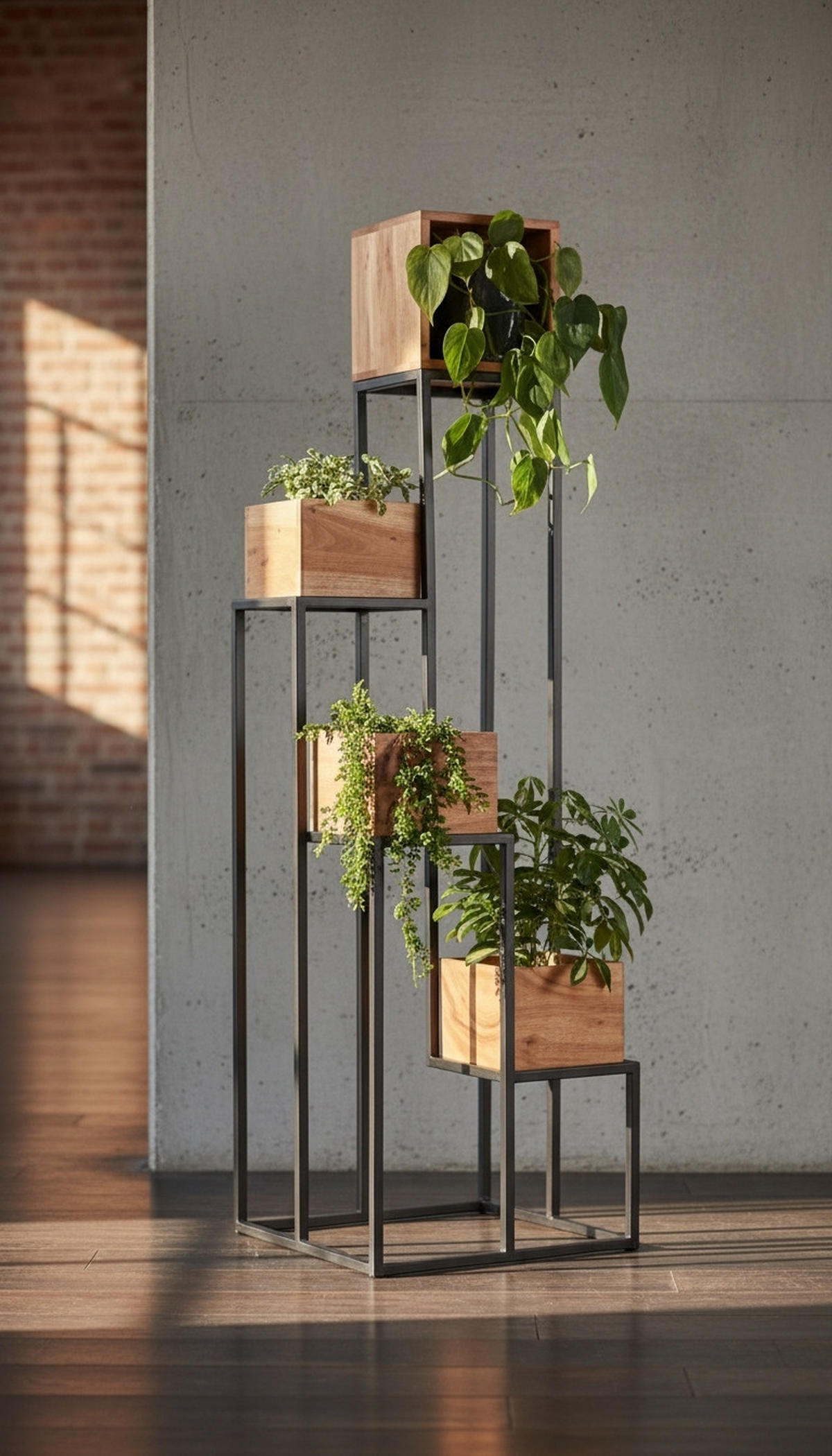 BLUMENSTÄNDER in Holz, Metall 42,5/42,5/150 cm  - Schwarz/Akaziefarben, Trend, Holz/Metall (42,5/42,5/150cm) - Ambia Home