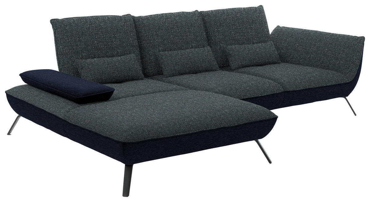 ECKSOFA in Flachgewebe Blaugrau  - Blaugrau/Schwarz, Design, Textil/Metall (191/301cm) - Moderano