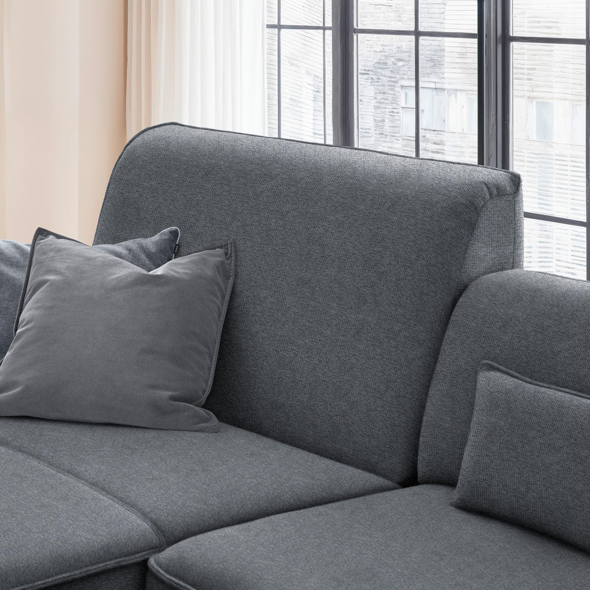 ECKSOFA in Flachgewebe Dunkelgrau  - Dunkelgrau/Schwarz, Design, Textil/Metall (190/285cm) - Johann Jakob