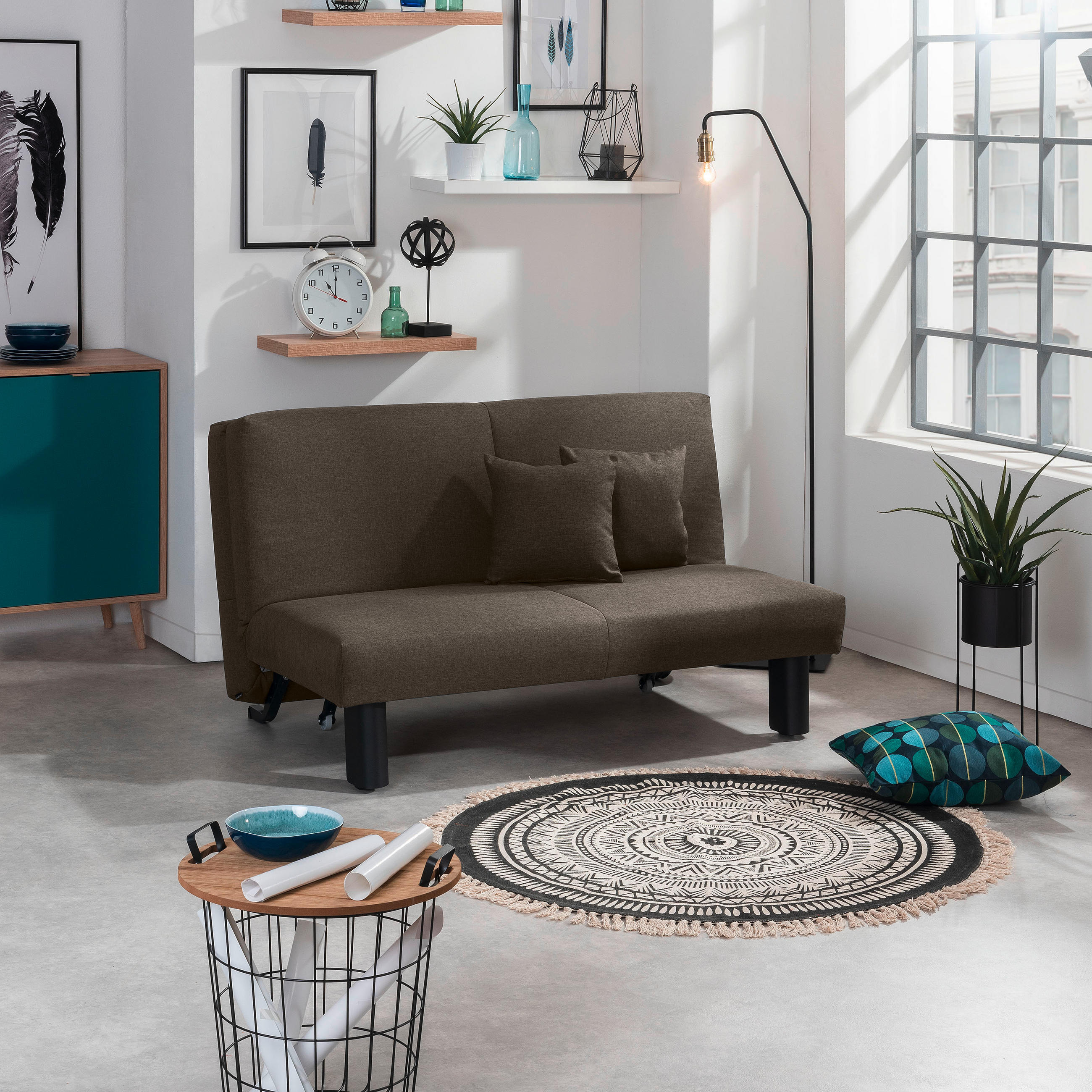 SCHLAFSOFA Flachgewebe Braun  - Schwarz/Braun, Design, Textil/Metall (145/84/100cm) - Max Winzer