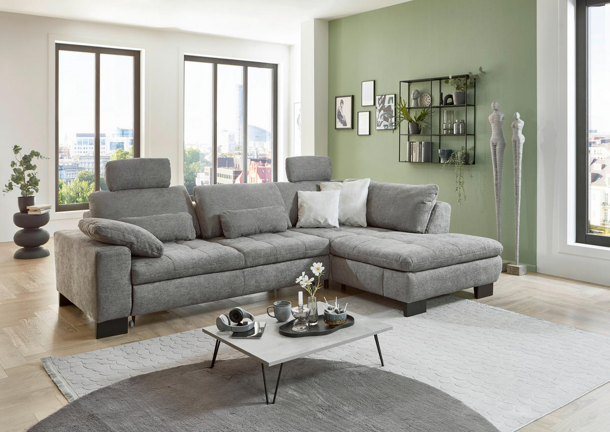 HÖRNSOFFA i chenille grå  - svart/grå, Modern, metall/textil (289/84/197cm) - Livetastic