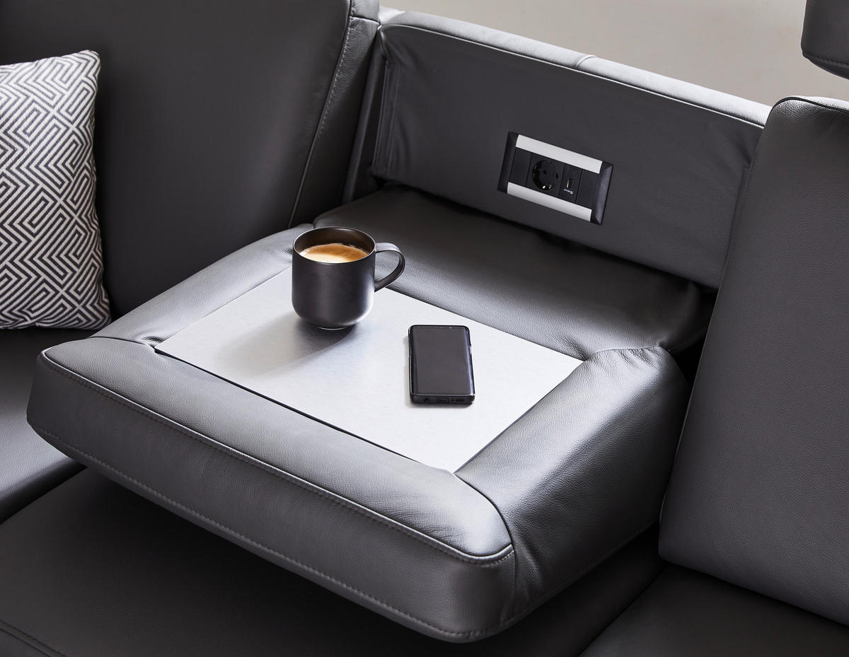 WOHNLANDSCHAFT Anthrazit Echtleder  - Anthrazit/Alufarben, KONVENTIONELL, Leder/Metall (165/329/239cm) - Beldomo Premium