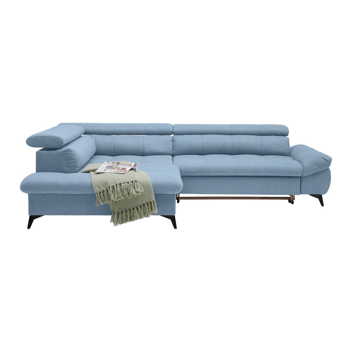 ECKSOFA Chenille Hellblau  - Schwarz/Hellblau, Modern, Textil/Metall (201/296cm) - Livetastic