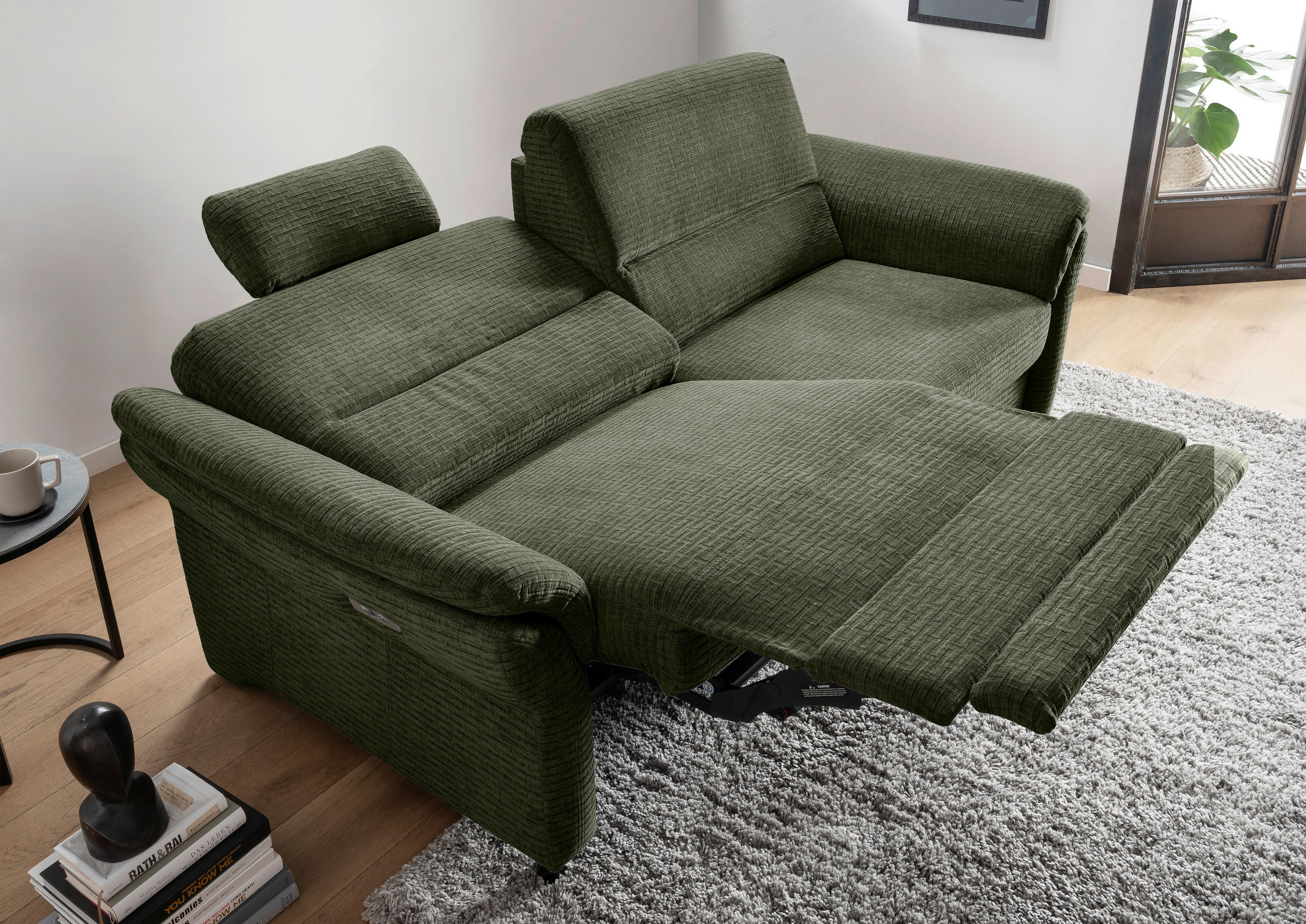 3-SITZER-SOFA in Mikrofaser Olivgrün  - Schwarz/Olivgrün, Modern, Holz/Textil (192/90/89cm) - Livetastic