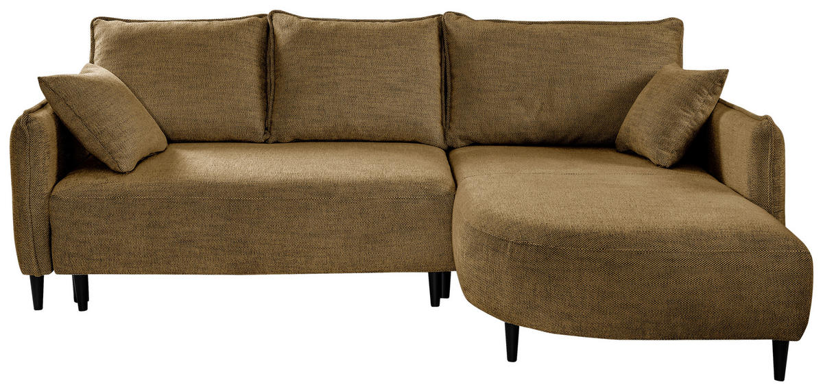 ECKSOFA in Struktur Goldfarben  - Goldfarben/Schwarz, Design, Holz/Textil (244/165cm) - MID.YOU
