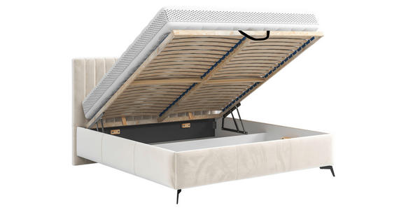 POLSTERBETT gepolstertes Kopfteil, Lattenrost, Bettkasten Beige 140/200 cm - Beige/Schwarz, KONVENTIONELL, Holz/Textil (140/200cm) - Hom`in