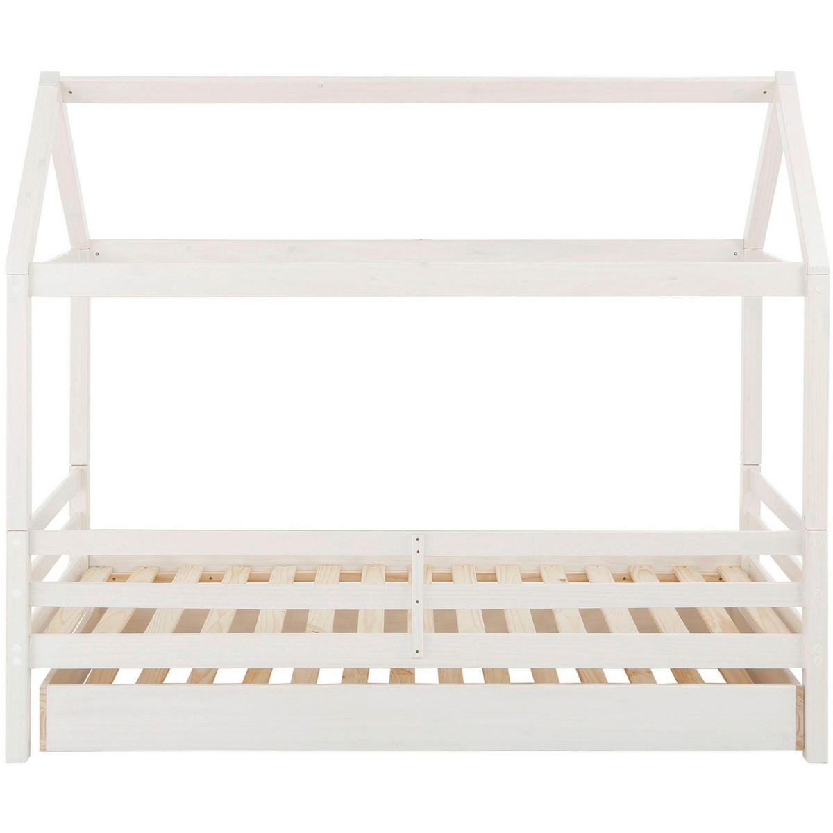 HAUSBETT 90/200 cm,  in Weiß, Bettschublade, Lattenrost für Zusatzbett, Lattenrost für Hauptbett  - Naturfarben/Weiß, MODERN, Holz (90/200cm) - MID.YOU