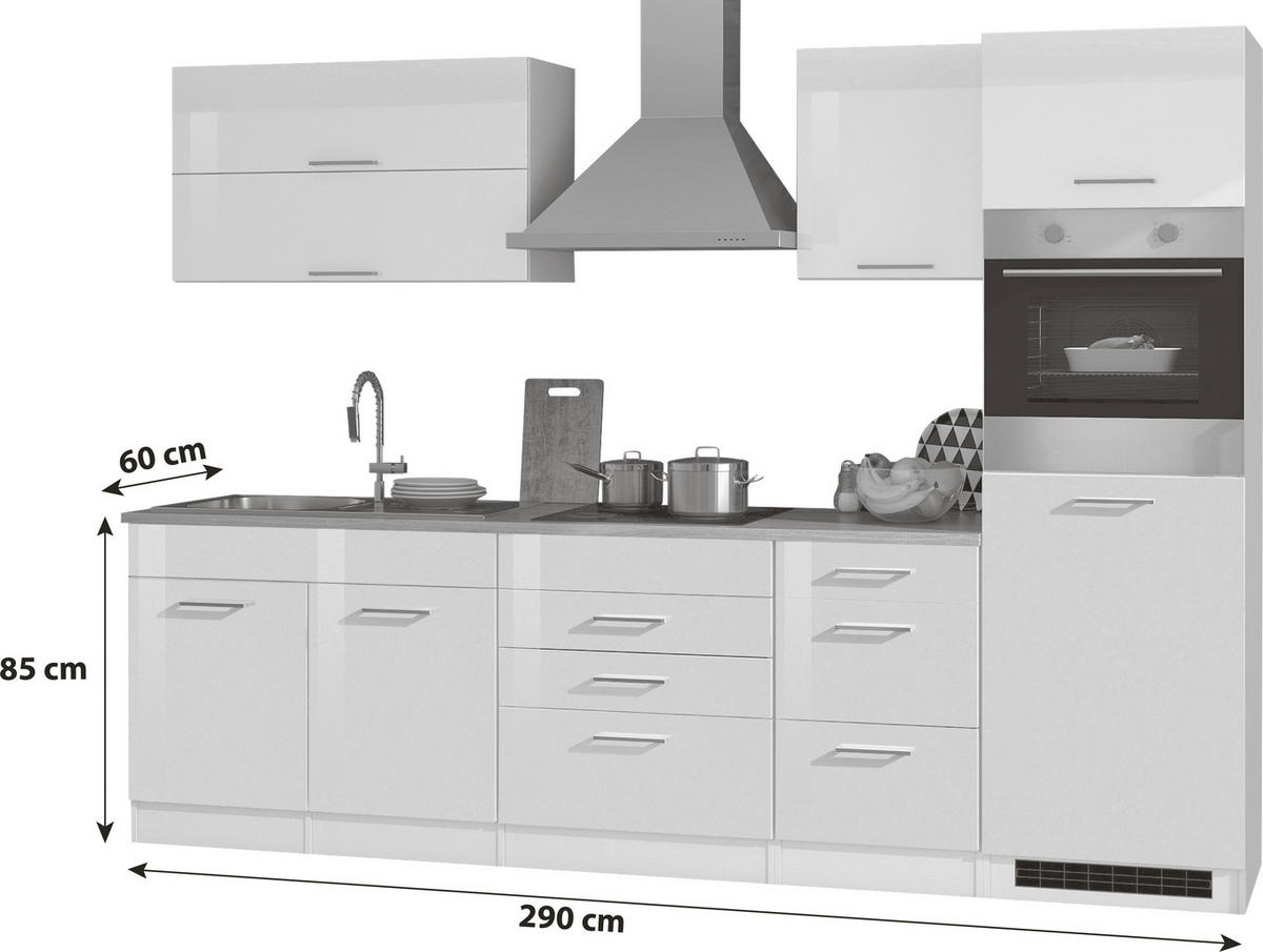 KÜCHENBLOCK 290 cm   in Anthrazit, Anthrazit Hochglanz  - Chromfarben/Eichefarben, MODERN, Holzwerkstoff/Metall (290cm) - Held