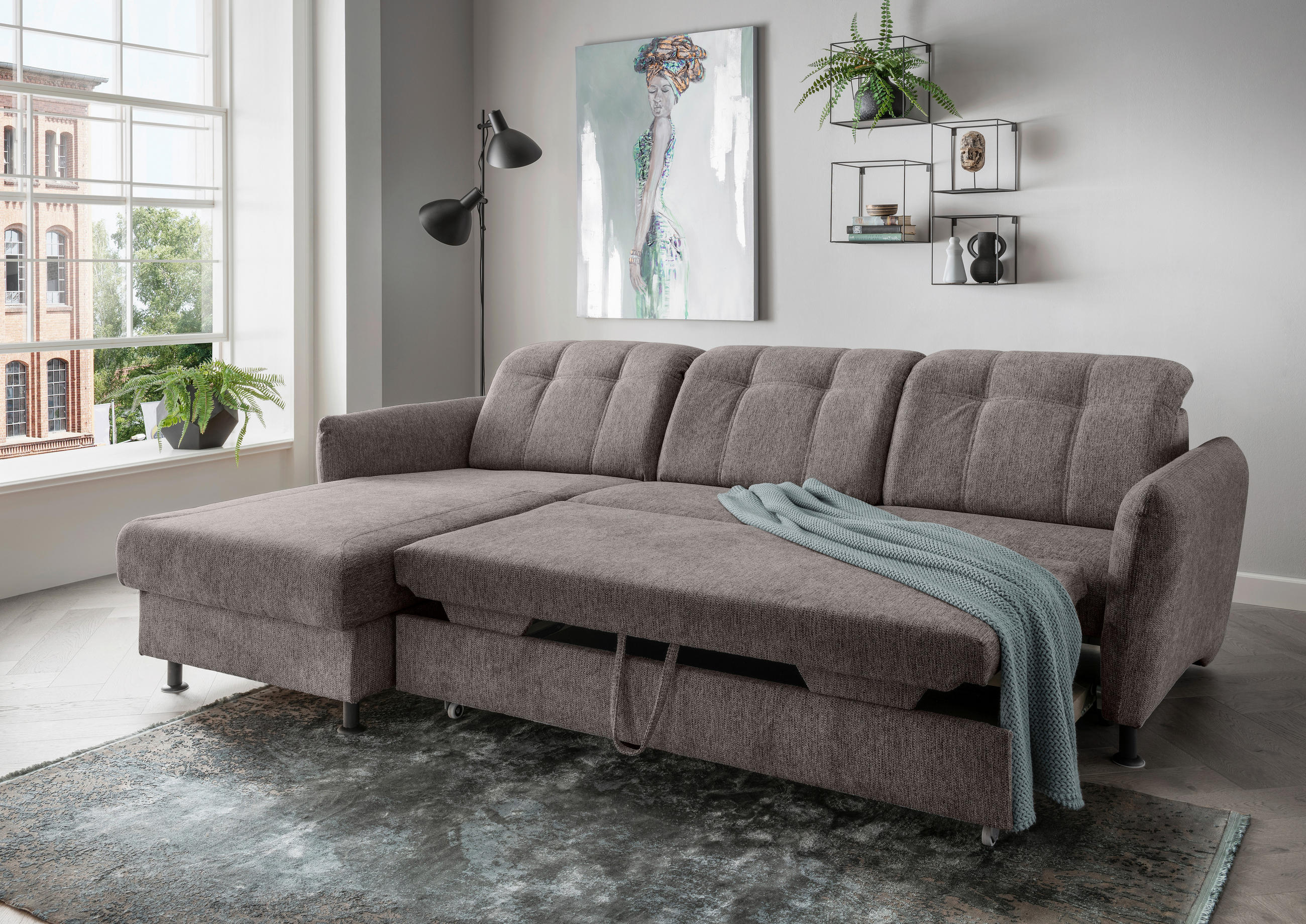 ECKSOFA Graubraun Chenille  - Graubraun/Schwarz, MODERN, Textil/Metall (184/267cm) - Livetastic