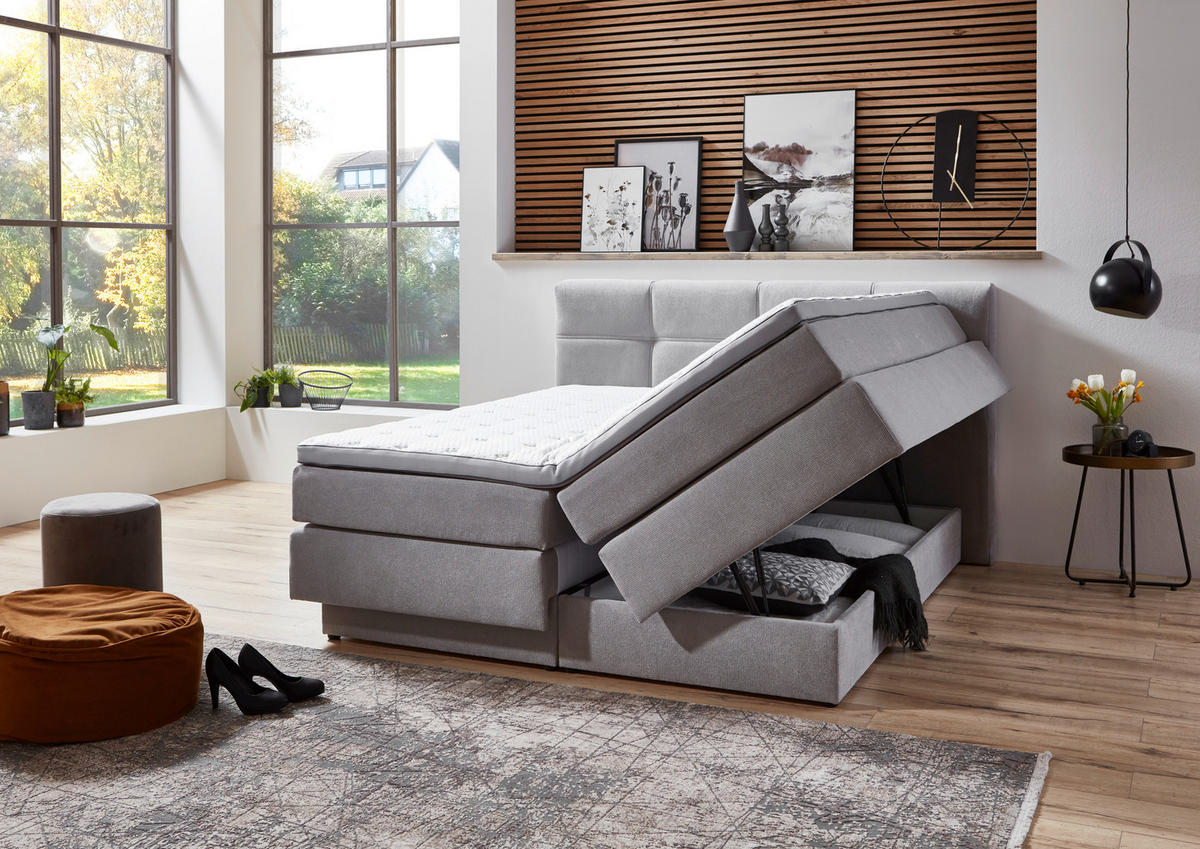 BOXSPRINGBETT 180/200 cm  in Hellgrau  - Hellgrau/Schwarz, KONVENTIONELL, Kunststoff/Textil (180/200cm) - Carryhome