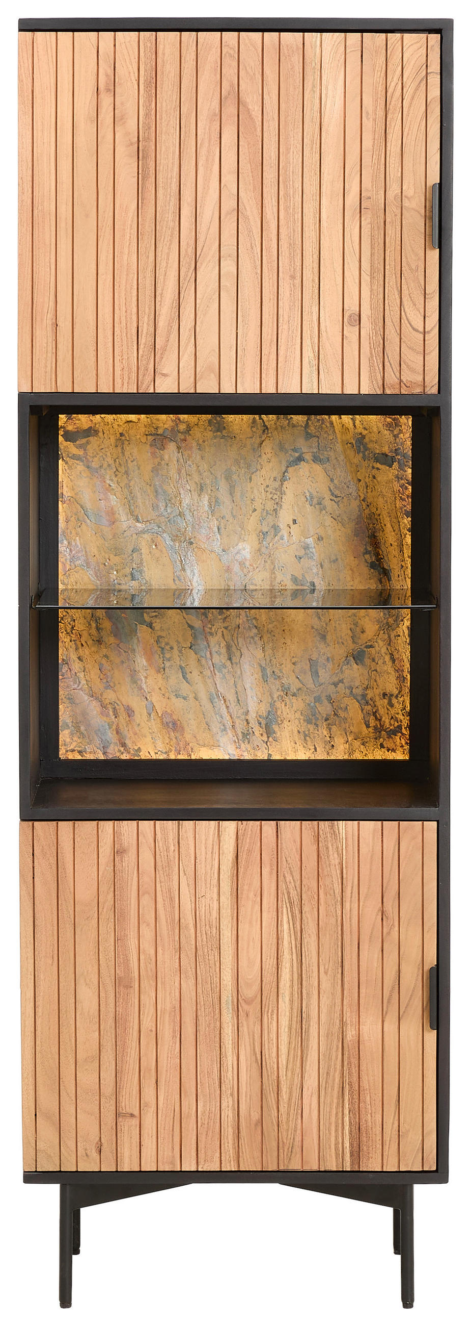 VITRINE in Hartholz Akazie Schwarz, Akaziefarben  - Schwarz/Akaziefarben, KONVENTIONELL, Glas/Holz (60/180/40cm) - Livetastic
