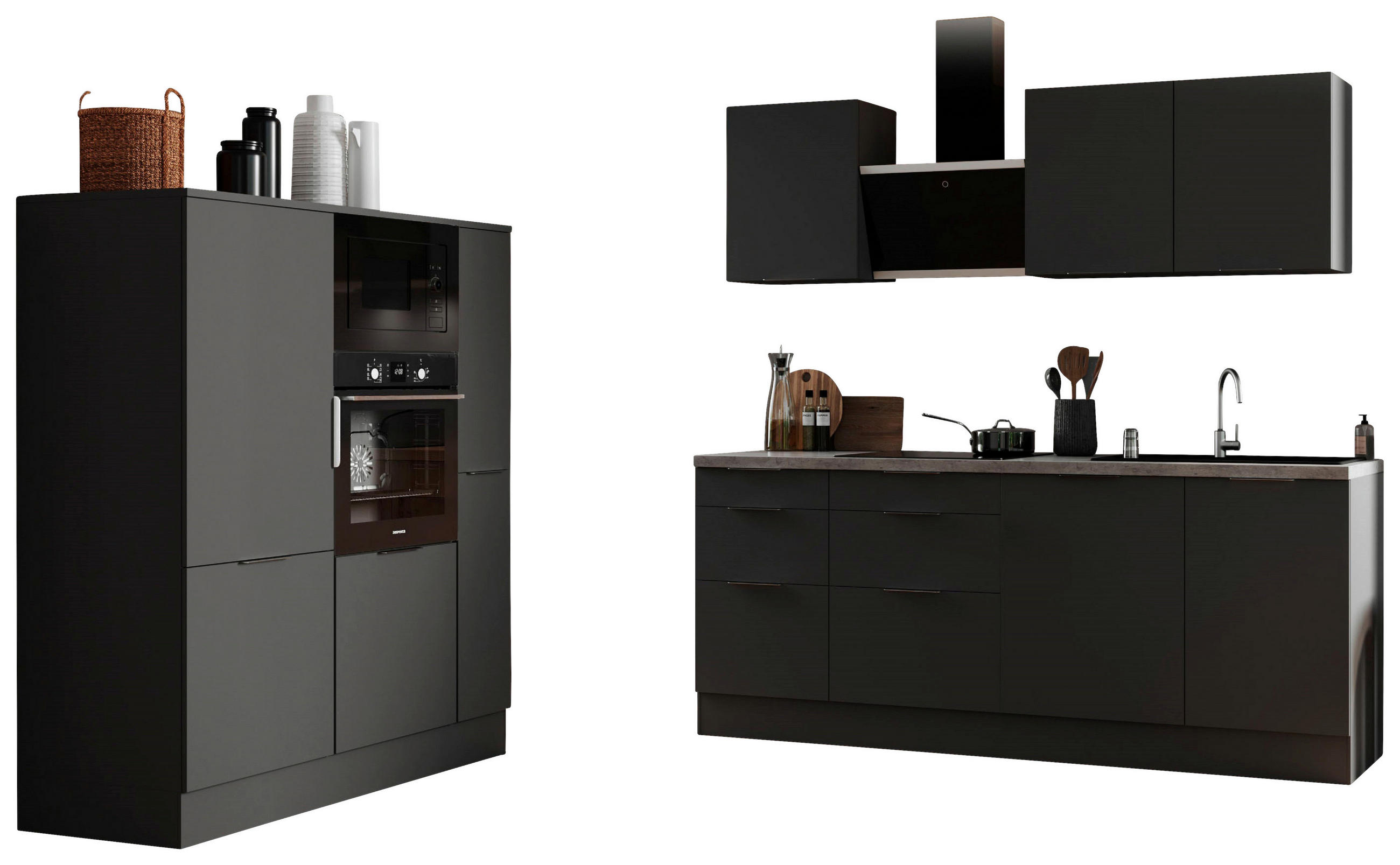KÜCHENBLOCK 370 cm   in Grau  - Hellgrau/Grau, LIFESTYLE, Holzwerkstoff/Metall (370cm) - Respekta