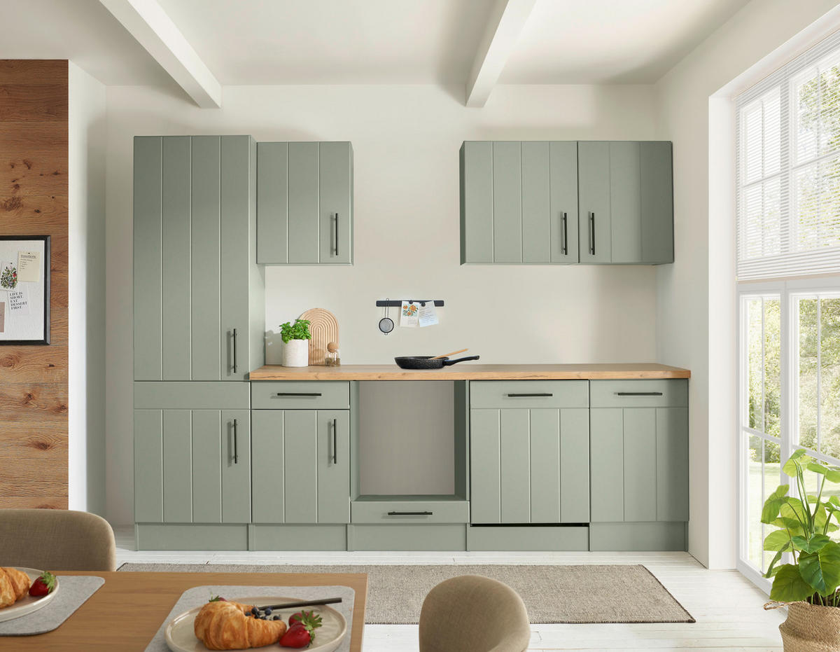 KÜCHENLEERBLOCK 280 cm   in Wildeiche, Schilfgrün  - Schilfgrün/Wildeiche, Trend, Holzwerkstoff/Metall (280cm) - Respekta