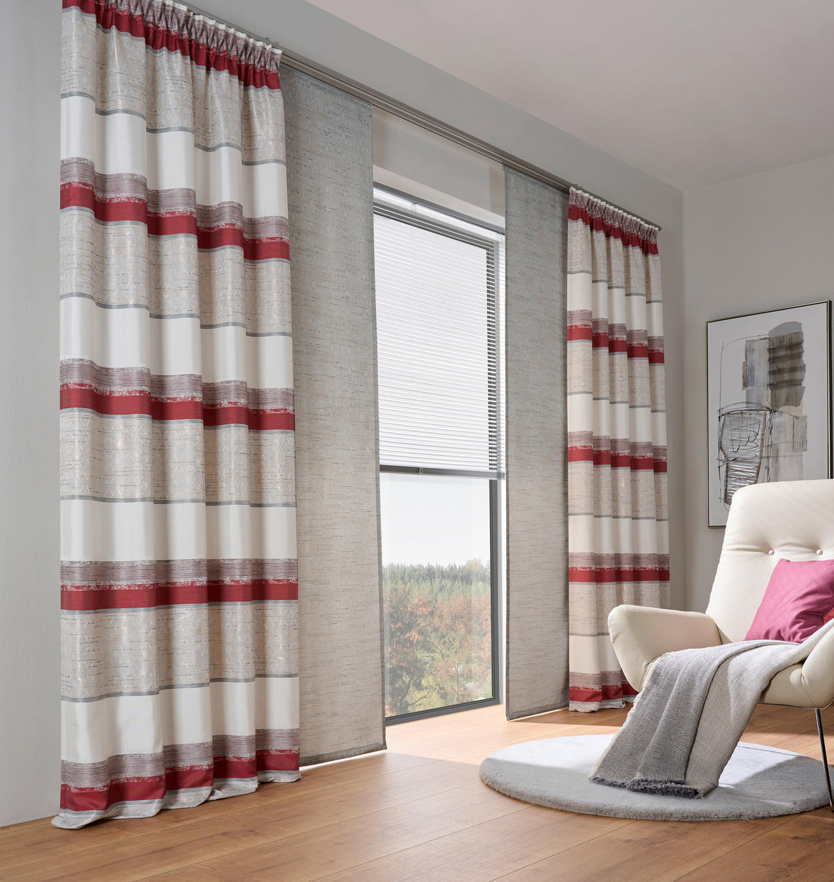 VORHANGSTOFF per lfm halbtransparent  - Rot, KONVENTIONELL, Textil (140cm) - Esposa