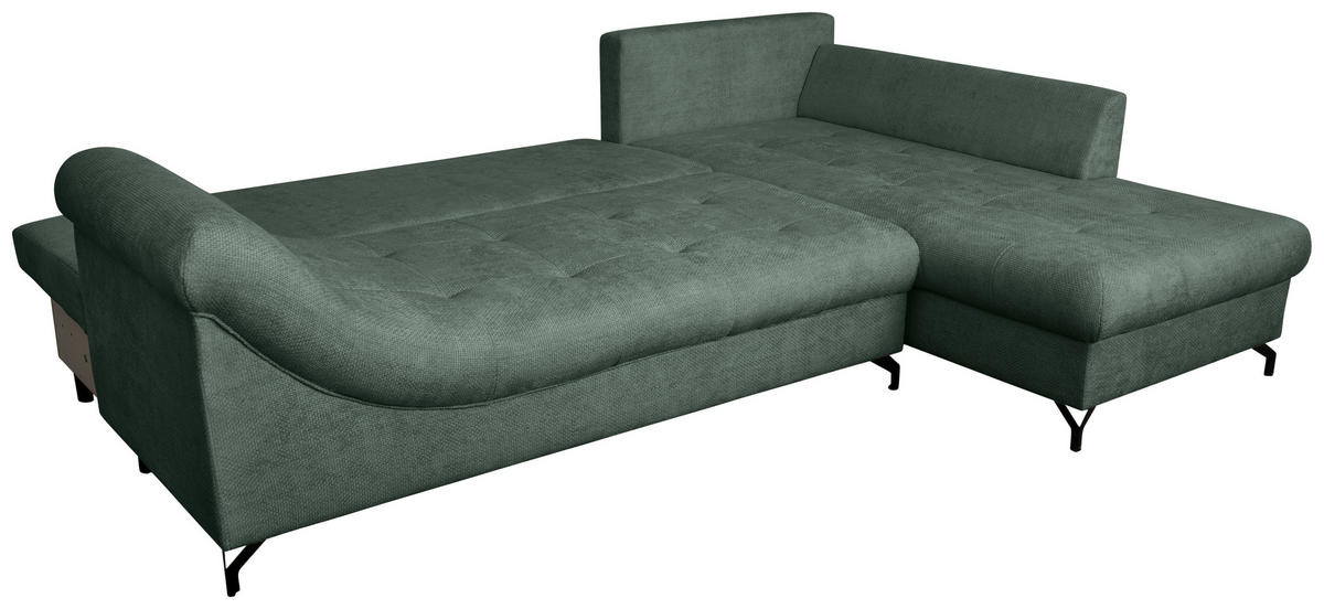 ECKSOFA Dunkelgrün Struktur  - Dunkelgrün/Schwarz, KONVENTIONELL, Textil/Metall (274/194cm) - Carryhome