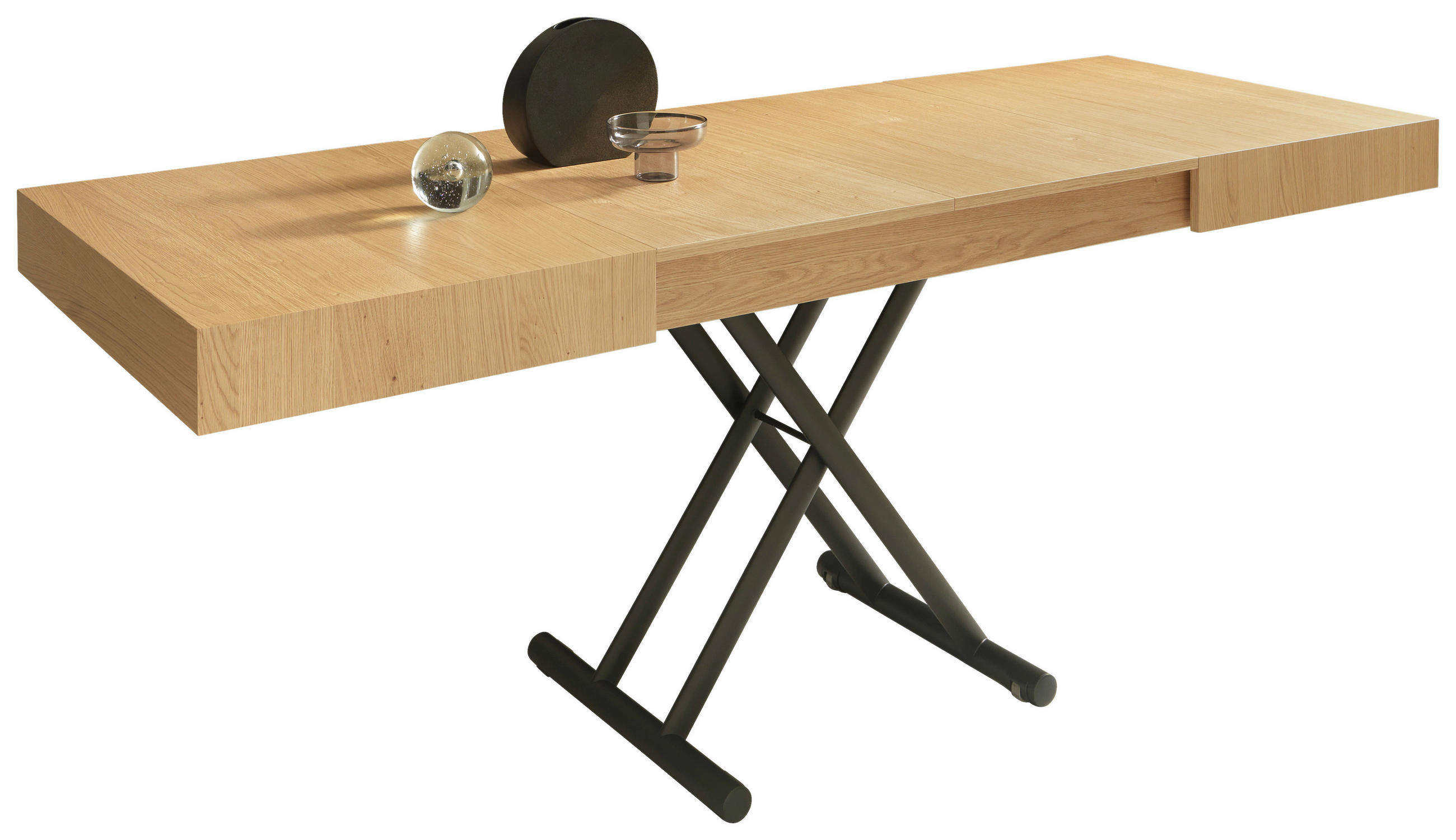 COUCHTISCH/ESSTISCH Eiche furniert, teilmassiv 120-220/80/28-88 cm rechteckig Schwarz, Eichefarben  - Eichefarben/Schwarz, Design, Holz/Metall (120-220/80/28-88cm) - Dieter Knoll